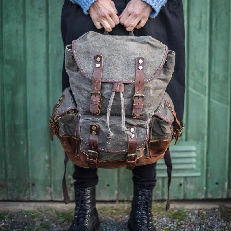 Vintage Waxed Canvas Backpack Waterproof for Men-Army Green