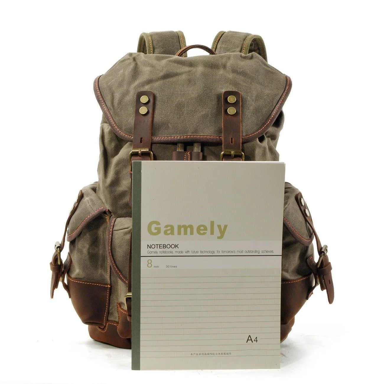 Vintage Waxed Canvas Backpack Waterproof for Men-Army Green