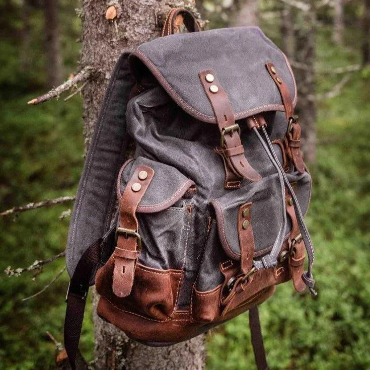 Vintage Waxed Canvas Backpack Waterproof for Men-Army Green