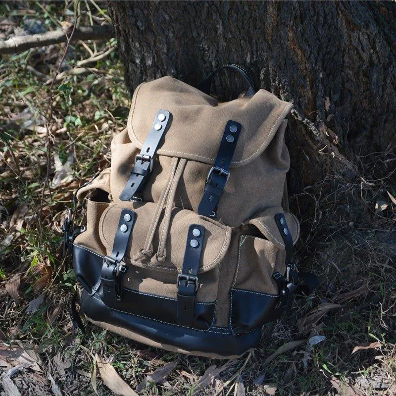 Vintage Waxed Canvas Backpack Waterproof for Men-Army Green