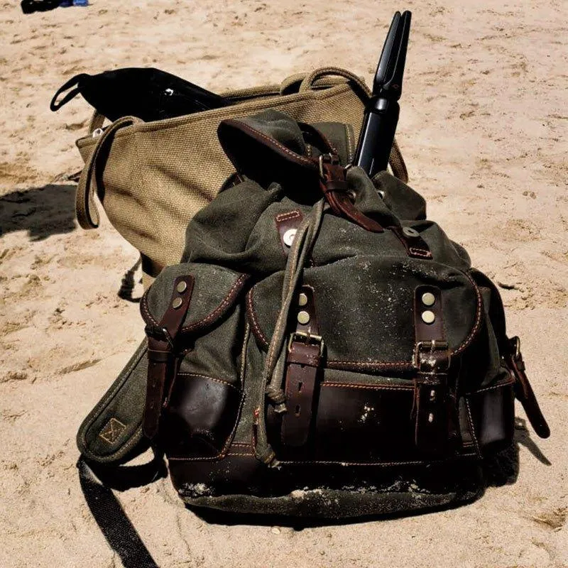 Vintage Waxed Canvas Backpack Waterproof for Men-Army Green