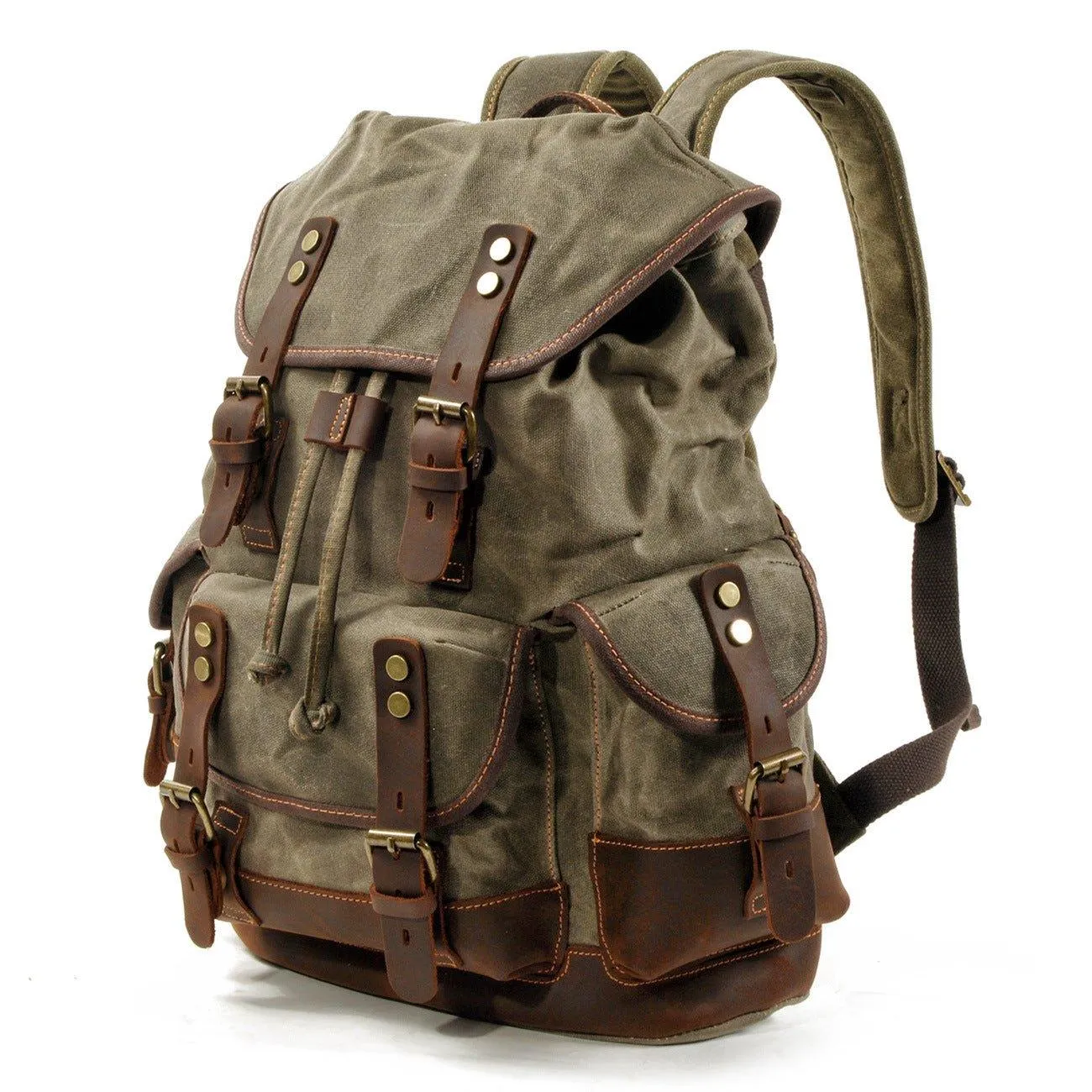 Vintage Waxed Canvas Backpack Waterproof for Men-Army Green