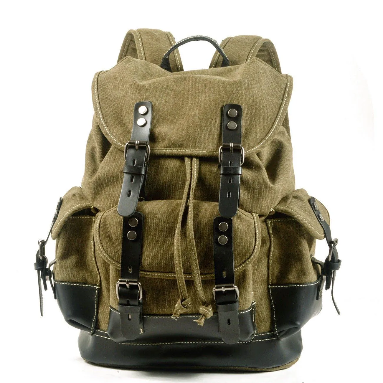Vintage Waxed Canvas Backpack Waterproof for Men-Army Green