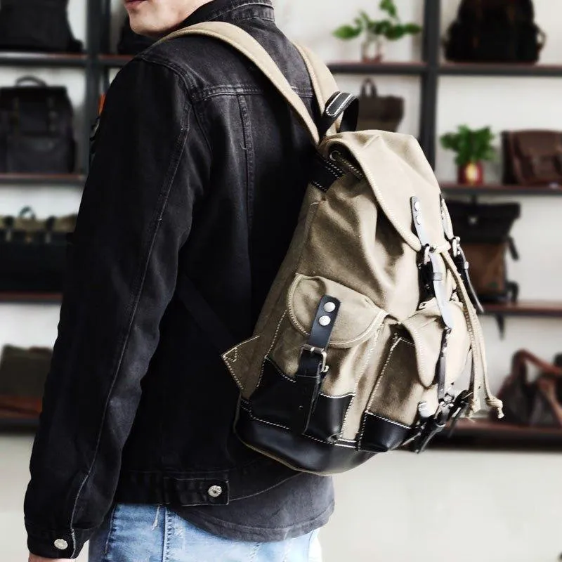 Vintage Waxed Canvas Backpack Waterproof for Men-Army Green