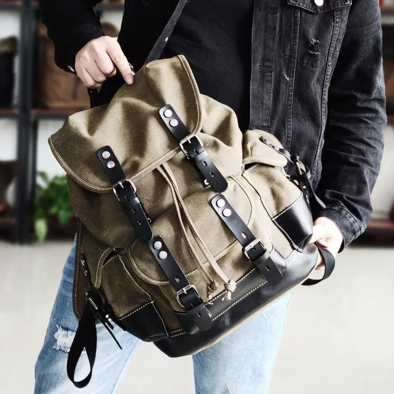 Vintage Waxed Canvas Backpack Waterproof for Men-Army Green