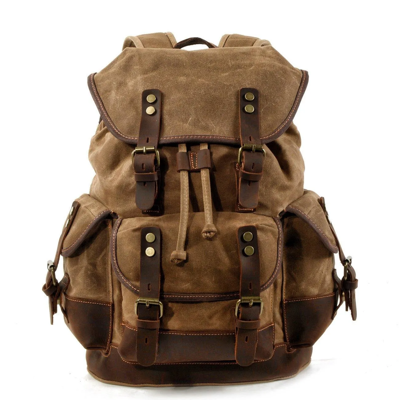 Vintage Waxed Canvas Backpack Waterproof for Men-Army Green
