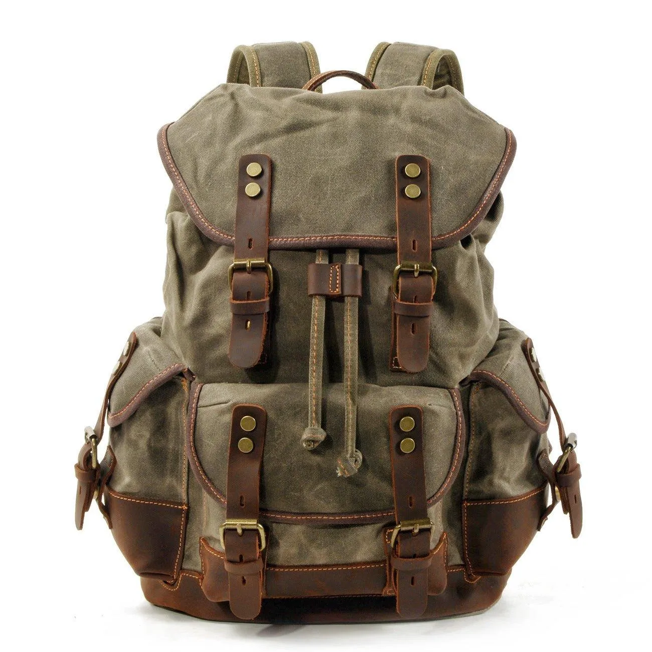 Vintage Waxed Canvas Backpack Waterproof for Men-Army Green