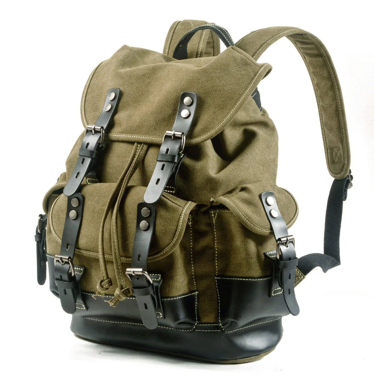 Vintage Waxed Canvas Backpack Waterproof for Men-Army Green