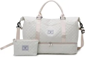 Weekender Bags for Women, Personal Item Travel Bag with Shoes Compartment, Travel Duffel Bags with Toiletry Bag for Gym Hospital Fitness(Beige)