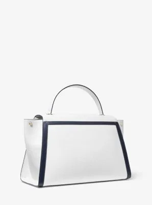 Whitney Large Logo Tape Pebbled Leather Satchel