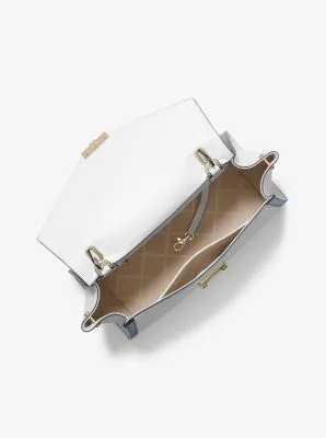 Whitney Large Logo Tape Pebbled Leather Satchel