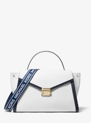 Whitney Large Logo Tape Pebbled Leather Satchel