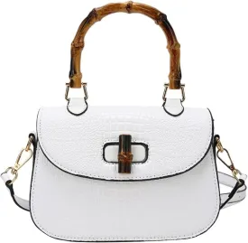 Women Handbag artificial leather Bamboo Top handle Crossbody bag Elegant Purse Evening bag Gift for Women Handmade