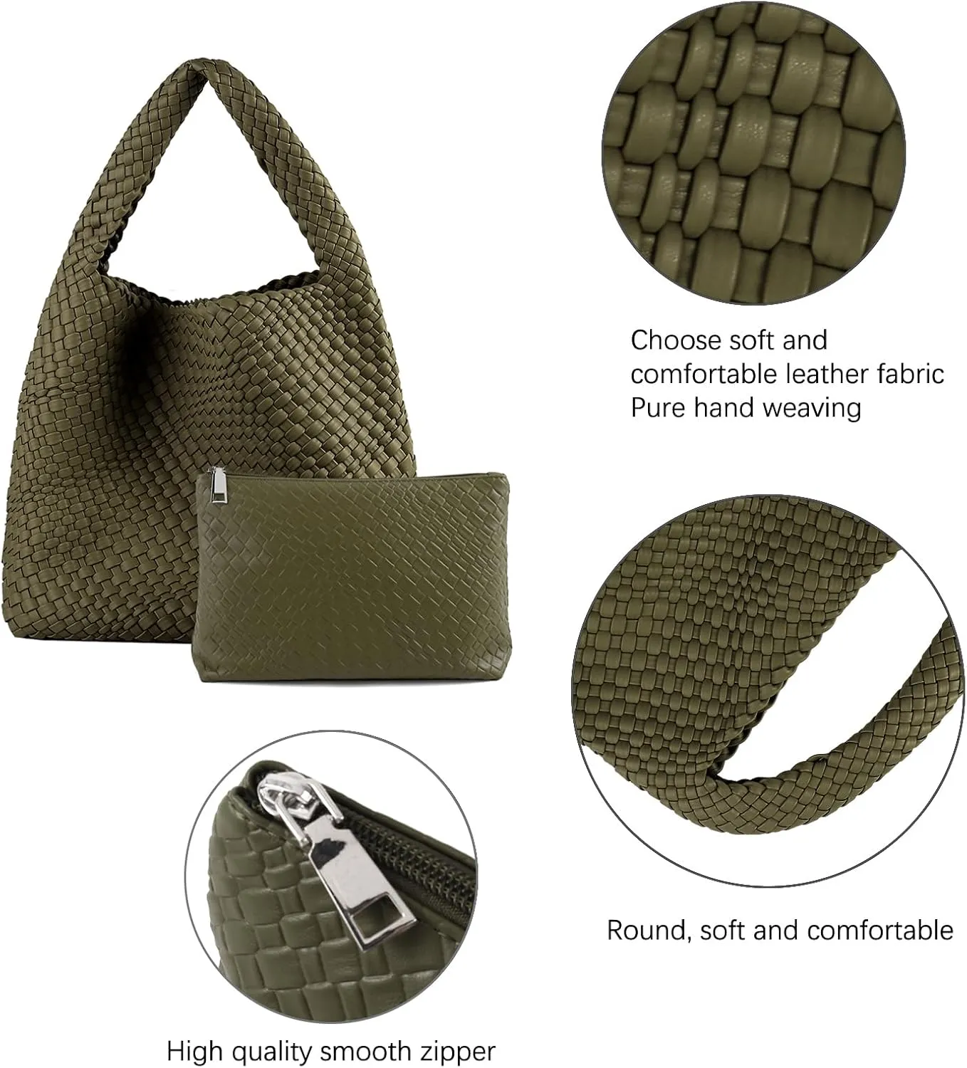 Woven Tote Bag For Women,Vegan Leather Hand Woven Handbags And Purse,Shoulder Bag Top-Handle Bag All-Match Underarm Bag