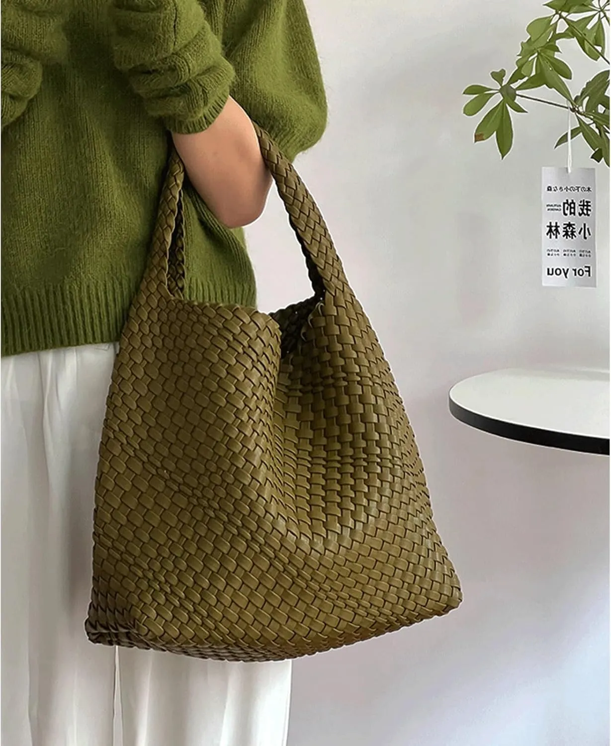 Woven Tote Bag For Women,Vegan Leather Hand Woven Handbags And Purse,Shoulder Bag Top-Handle Bag All-Match Underarm Bag