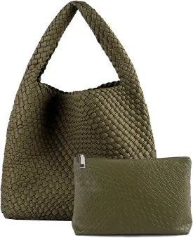 Woven Tote Bag For Women,Vegan Leather Hand Woven Handbags And Purse,Shoulder Bag Top-Handle Bag All-Match Underarm Bag