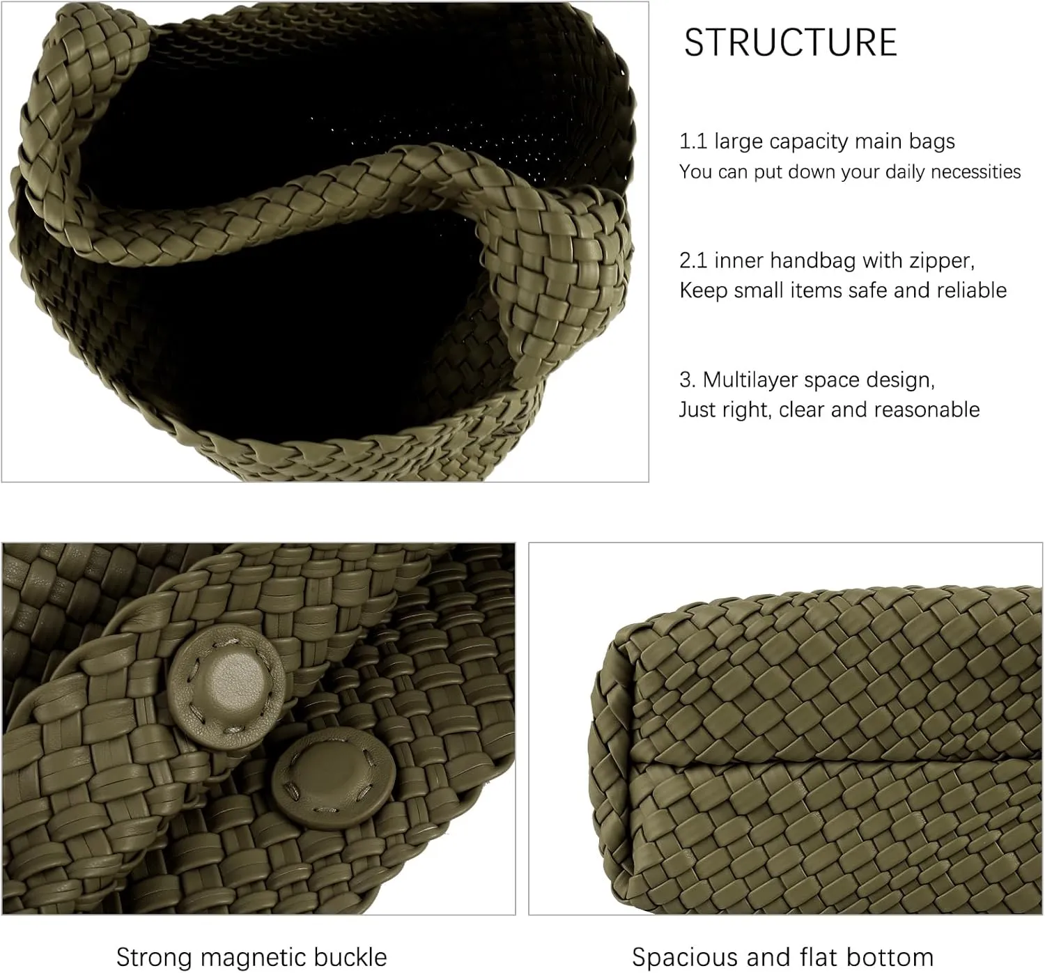 Woven Tote Bag For Women,Vegan Leather Hand Woven Handbags And Purse,Shoulder Bag Top-Handle Bag All-Match Underarm Bag