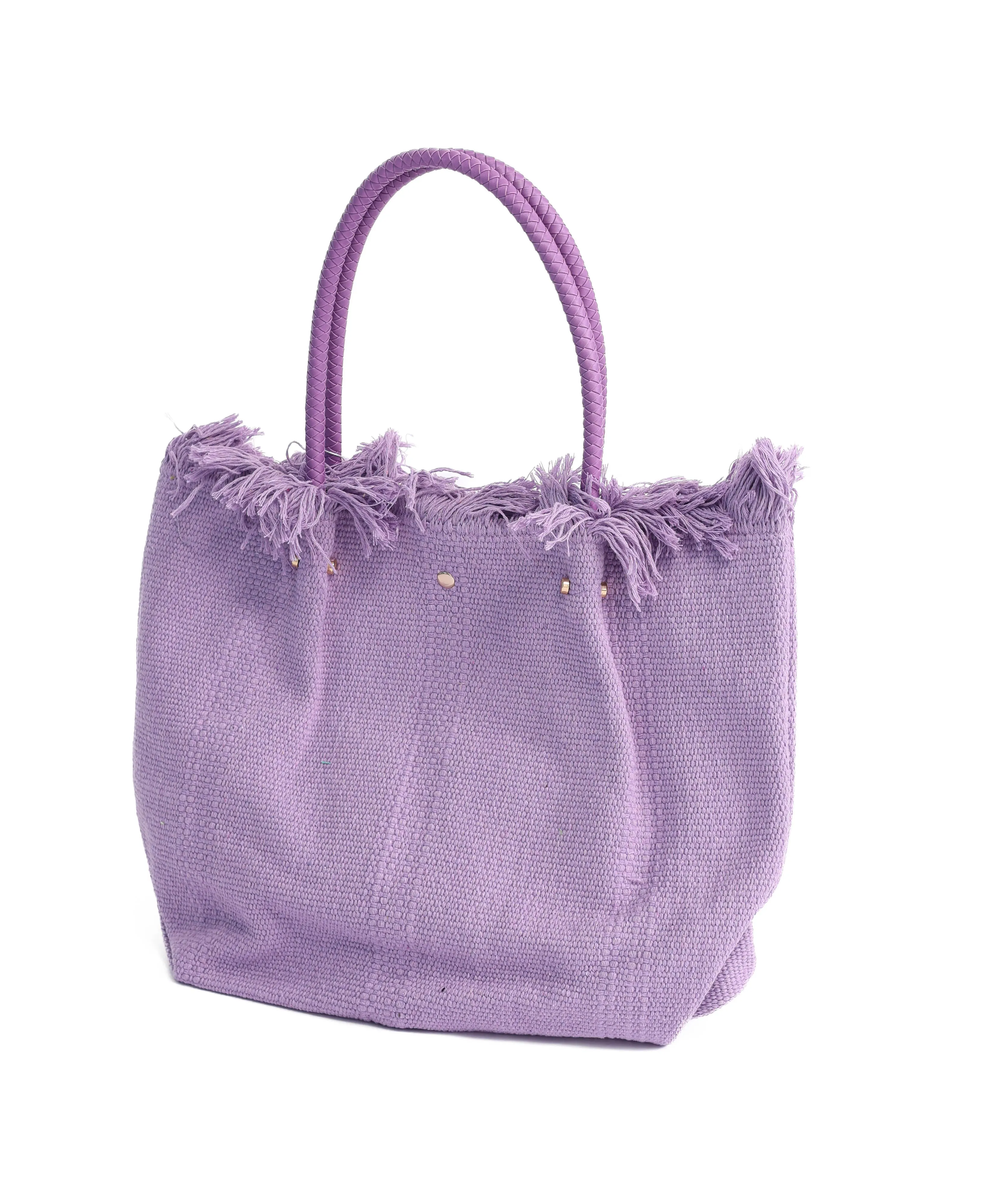 Yarn Beach Bag w Leather Handle
