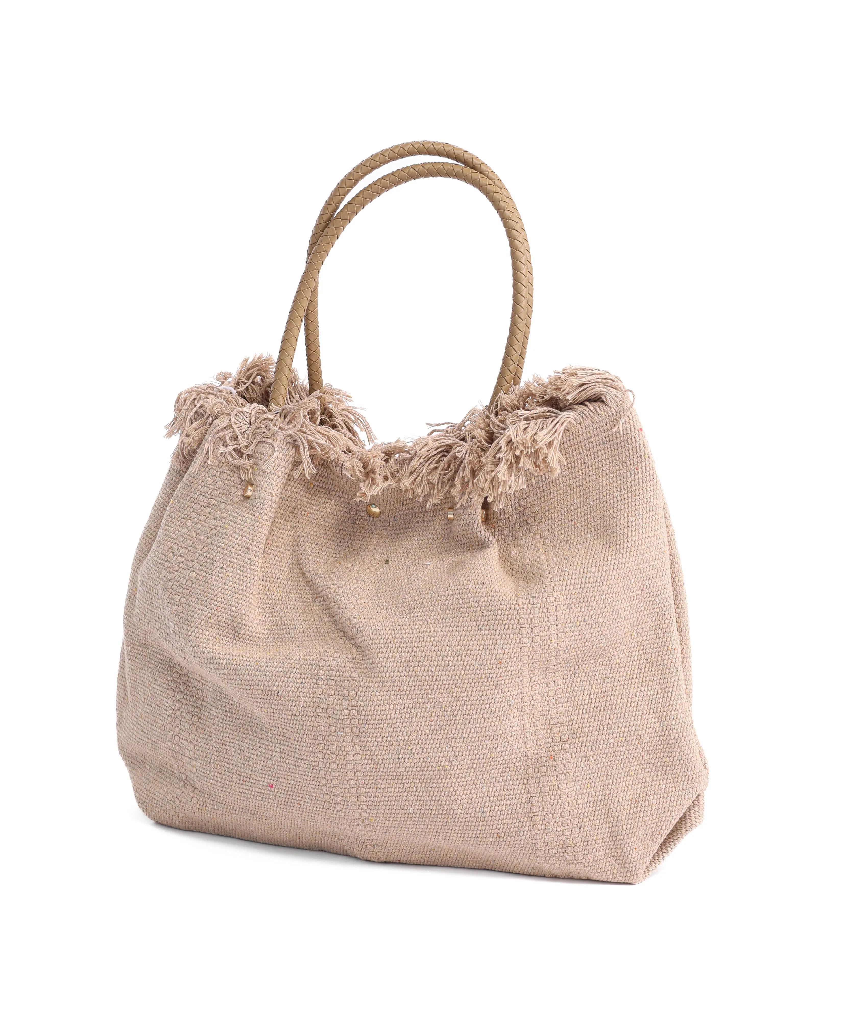 Yarn Beach Bag w Leather Handle