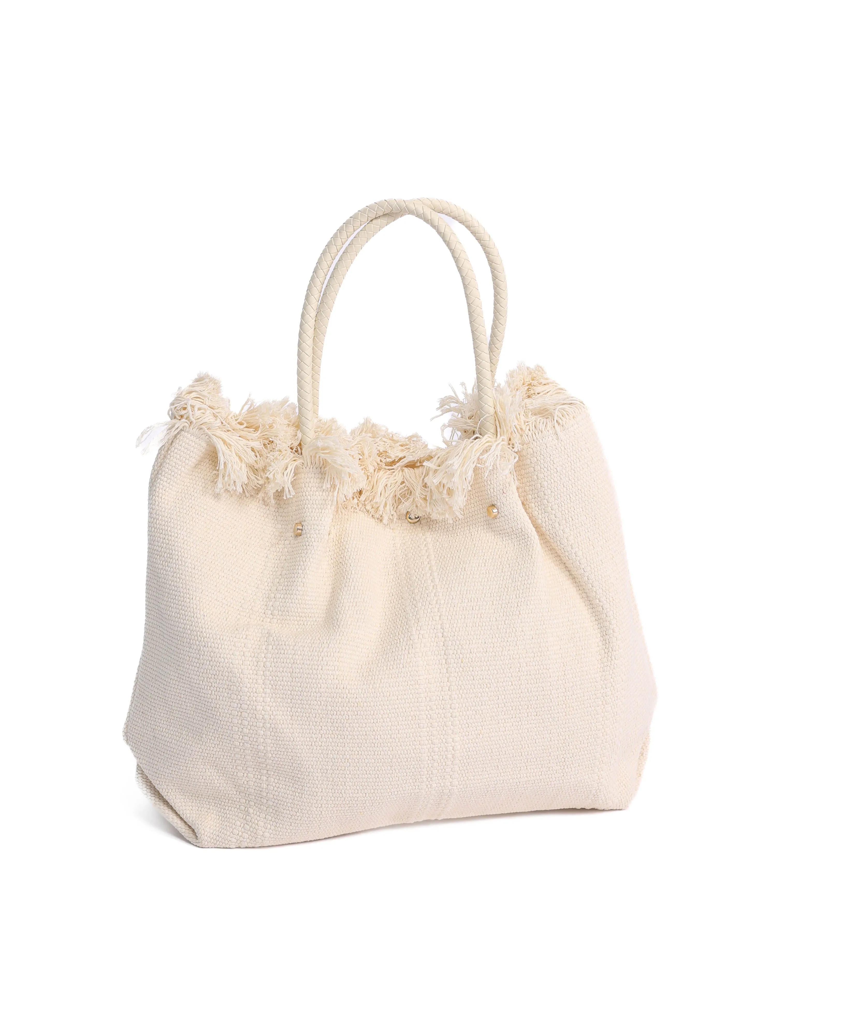 Yarn Beach Bag w Leather Handle