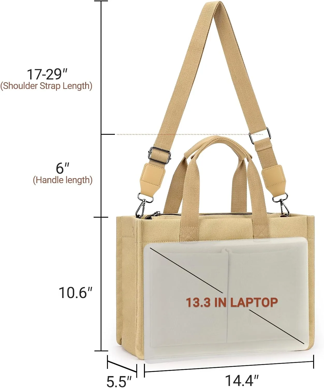 ZORFIN Canvas Tote Bag for Women with Zipper and Compartments Crossbody Work Laptop Bag for Travel College Office