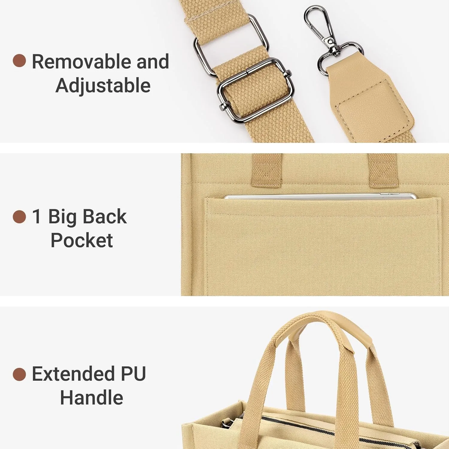 ZORFIN Canvas Tote Bag for Women with Zipper and Compartments Crossbody Work Laptop Bag for Travel College Office