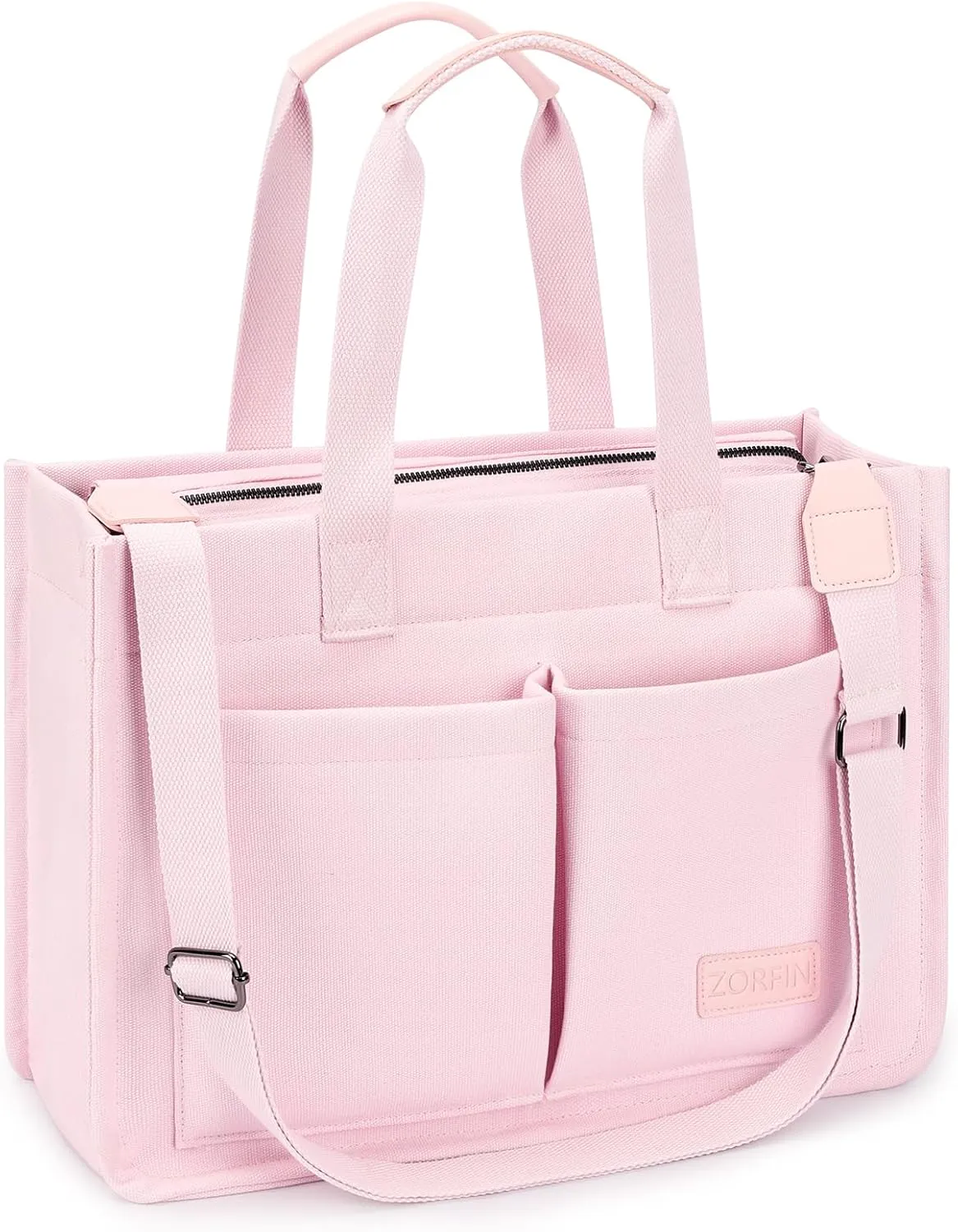 ZORFIN Canvas Tote Bag for Women with Zipper and Compartments Crossbody Work Laptop Bag for Travel College Office