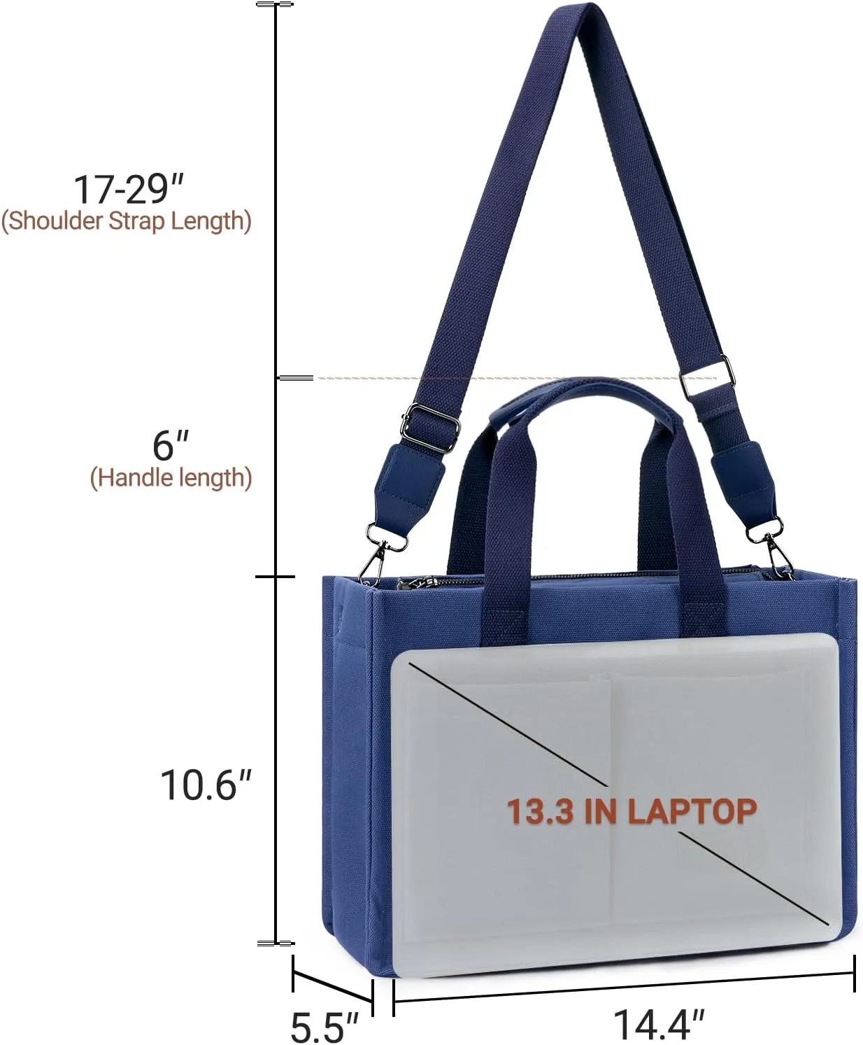 ZORFIN Canvas Tote Bag for Women with Zipper and Compartments Crossbody Work Laptop Bag for Travel College Office