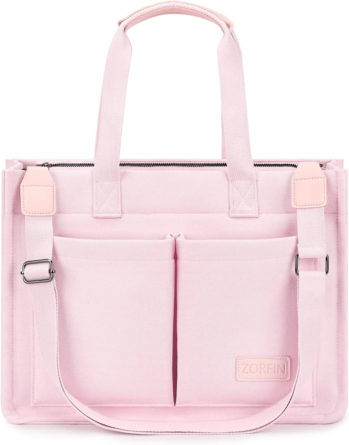 ZORFIN Canvas Tote Bag for Women with Zipper and Compartments Crossbody Work Laptop Bag for Travel College Office